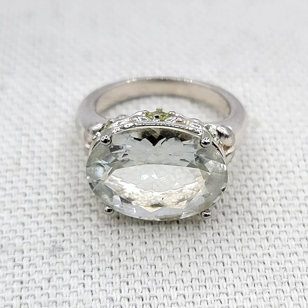 Silver 925 Ring With Green Stones #2351 - Picture 2 of 15